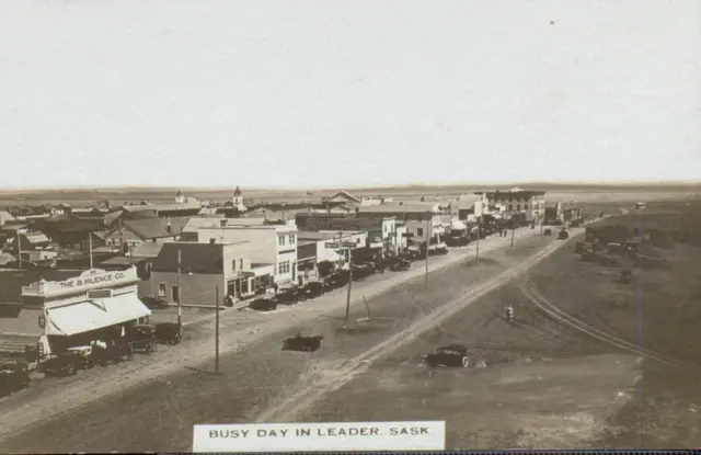 Busy day in Leader, Sask. – main street from above